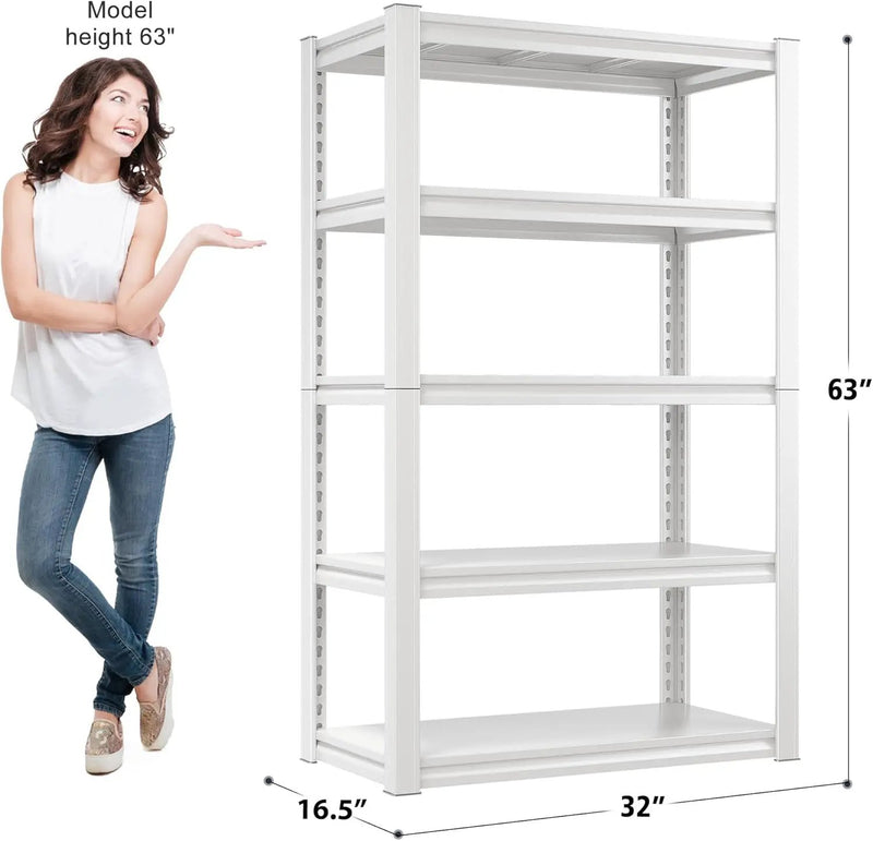 Raybee Garage Shelving Heavy Duty 2000LBS Storage Shelves Heavy Duty Shelving 5 Tier White Metal Shelves Pantry Shelf for Kitchen Closet Basement Warehouse 16.5" D x 32" W x 63" H by GreenHaven Gardens