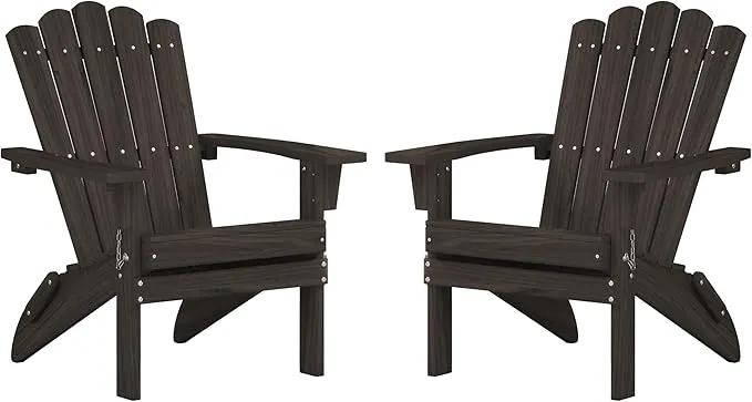 Folding HDPE Adirondack Chair Set of 2, Weather-Resistant Patio Chair with Wide Armrests & High Backrest, Fire Pit Chair for Garden, Backyard, Porch - Dark Brown by GreenHaven Gardens