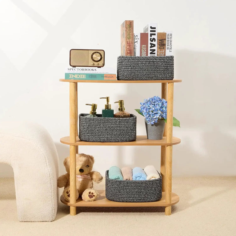 Small Storage Baskets for Organizing | Closet Organizer Bins | Shelf Toy Basket | Woven Rope Baskets | Cube Decorative Box | Shallow Basket | 11.5x7.5x4.7” | 3 Packs Dark Gray by GreenHaven Gardens