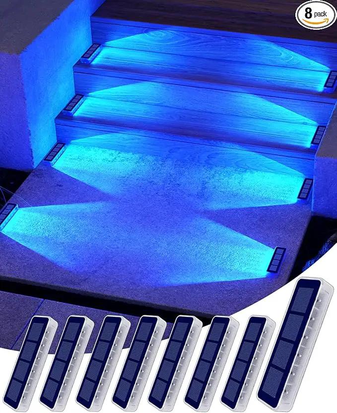 Blue Solar Lights for Outside,8 Pack Solar Deck Lights Outdoor Waterproof LED,Blue Step Light for Outside,Dock Light Solar Powered Waterproof for Deck,Steps,Dock,Driveway,Stair,Path by GreenHaven Gardens