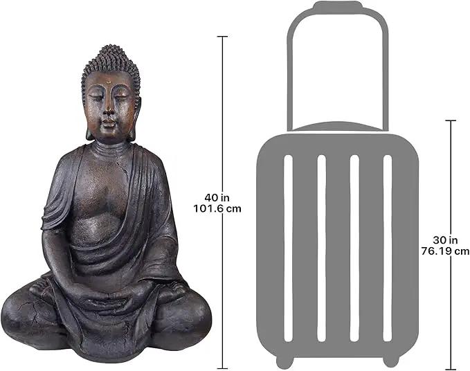 Design Toscano Meditative Asian Decor Grand Temple Indoor/Outdoor Garden Statue, Large, 40 inches tall, Cast Stone Resin, Dark Stone Finish by GreenHaven Gardens
