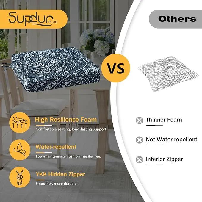 Outdoor Square Corner Seat Cushion, 19"x19"x3", Set of 4, Non Slip Seat Cushion Pads with Removable Cover for Patio Furniture, Garden Yard Lawn, Damask Vine by GreenHaven Gardens