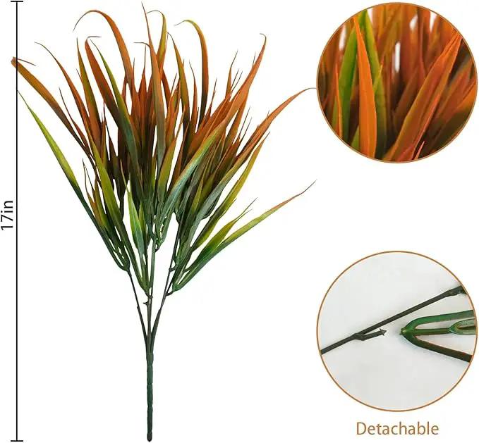 Uieke 12 Bundles Artificial Outdoor Plants UV Resistant Fake Grass Plants Faux Plastic Plants Greenery Shrubs for Home Garden Pathway Window Box Front Porch Cemetery Fall Decor, Autumn Orange by GreenHaven Gardens