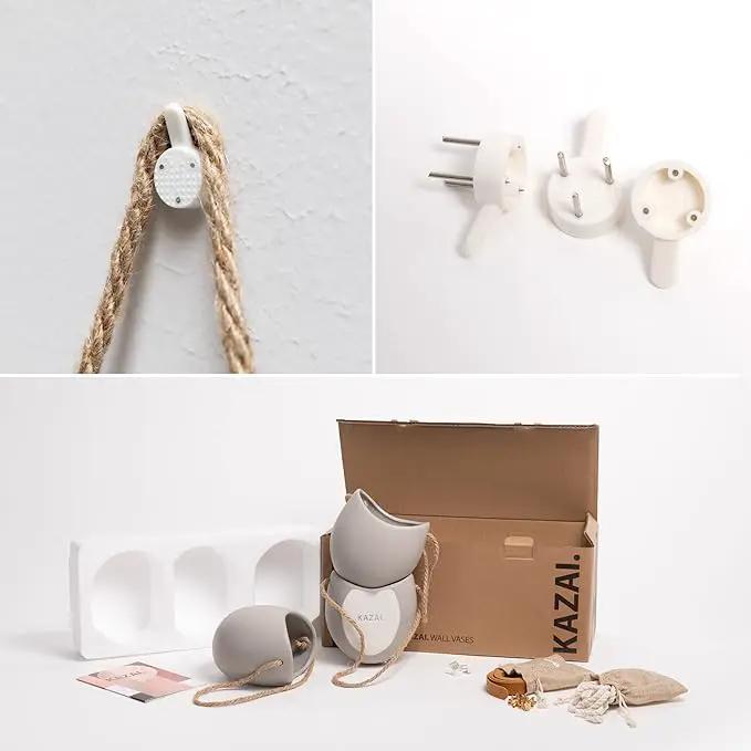 Wall Planters -Ellie- | Hanging Ceramic Plant Pots 3 Pieces | Wall Decoration for Indoors, Balcony and Garden | Light Grey (Matte) by GreenHaven Gardens
