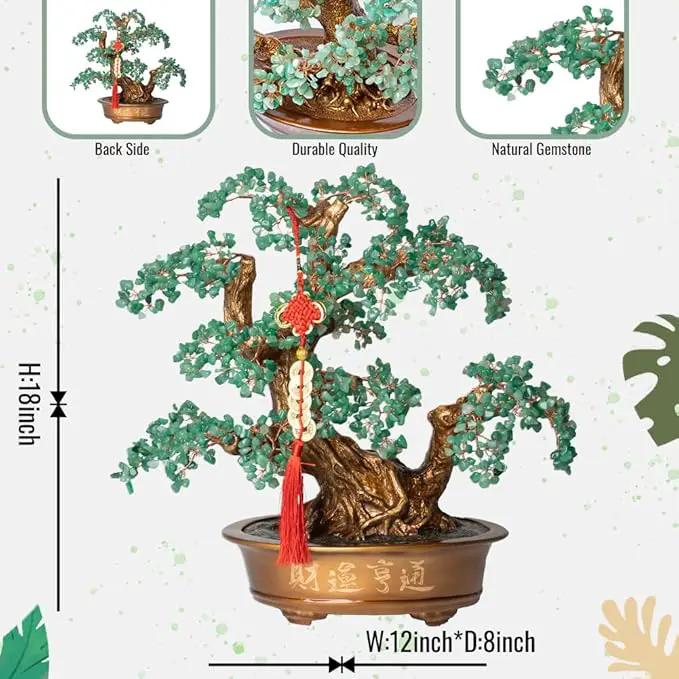 Green Aventurine Gemstone Crystal Bonsai Tree of Life（1,350 Gemstone Count） Large Feng Shui Money Chakra Tree for Luck and Wealth Desk Decoration 20 Inches by GreenHaven Gardens