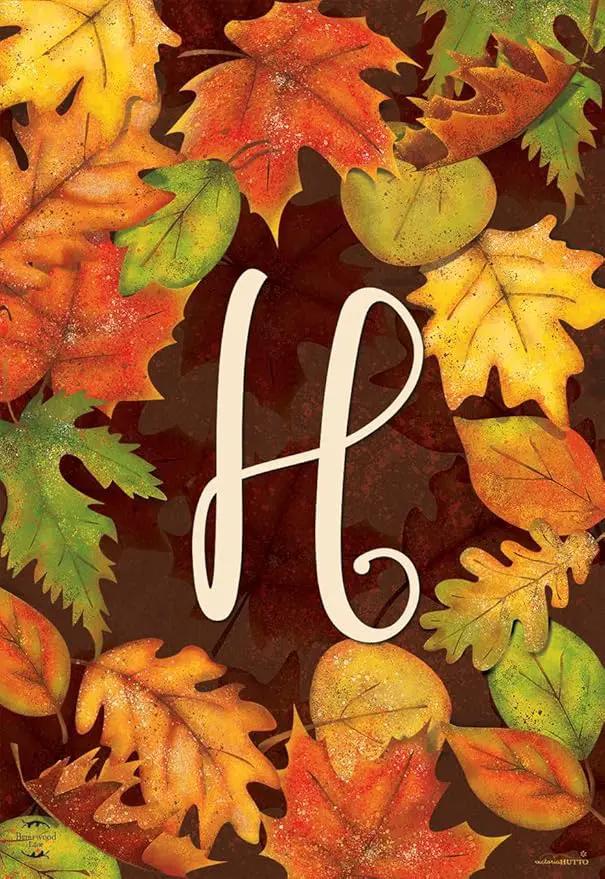 Briarwood Lane Fall Leaves Monogram Letter H Garden Flag by GreenHaven Gardens