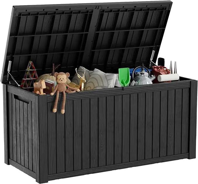 180 Gallon Deck Box,Resin Outdoor Storage Box with Lockable for Patio Furniture, Pool Accessories, Garden Tools Waterproof Outside Storage Box, Black by GreenHaven Gardens