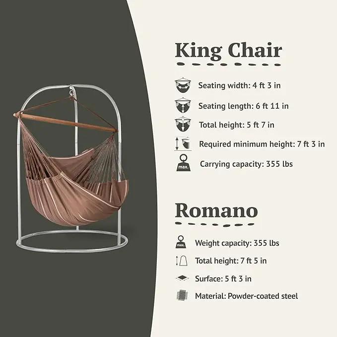 LA SIESTA® - XL King Habana Cotton Hammock Chair & Romano Steel Stand - Hanging Hammock Chair w/Stand - Indoor Outdoor Hammock Chair Swing for Bedroom Porch Balcony - Boho Hanging Chair - Chocolate by GreenHaven Gardens