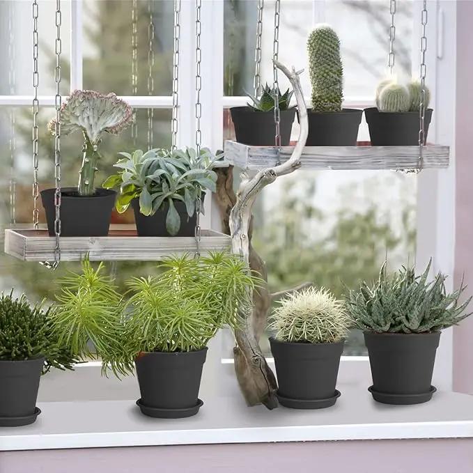4 inch Small Plant Pots, 28 Pack Plastic Planters with Drainage Holes and Saucers for Flowers Plants, Succulents, Seed Starting Pots, Black by GreenHaven Gardens