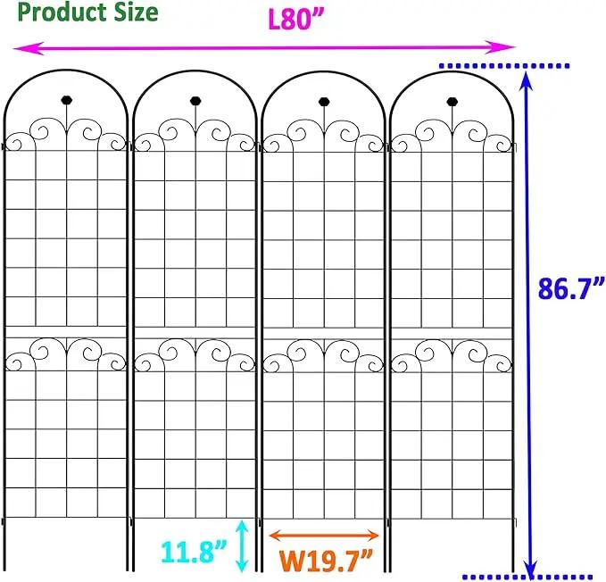 4 Pack Metal Garden Trellis 86.7" H Garden Fence Rustproof Trellis for Climbing Plants Support Roses Flower Outdoor Lawn, Black Galvanized Tube by GreenHaven Gardens