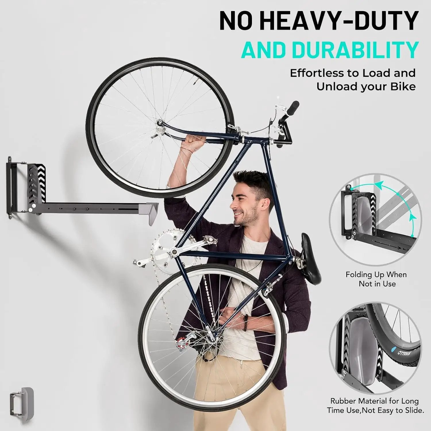 Swivel Bike Rack Wall Mount, Bike Hangers for Garage, Space-Saving Vertical Bike Holder, Holds up to 77 lbs, Bicycle Wall Hanger Storage, No Heavy Lifting Required Indoor Hanging Bike Rack-Gray by GreenHaven Gardens