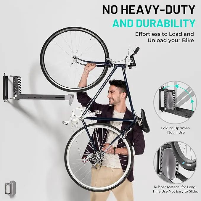 2-Pack Swivel Bike Rack Wall Mount, Bike Hangers for Garage, Space-Saving Vertical Bike Holder, Holds up to 77 lbs, Bicycle Wall Hanger Storage, No Heavy Lifting Required Indoor Hanging Bike Rack by GreenHaven Gardens