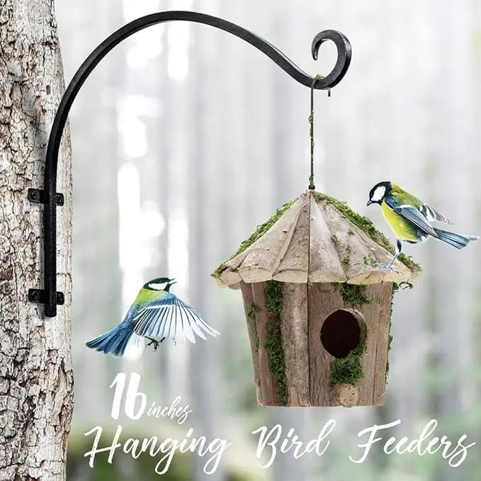 Heavy Duty Hanging Plant Bracket: Outdoor Hand-Forged Hanging Plant Bracket Hook - 16Inch Black Bird Feeder Bracket by GreenHaven Gardens