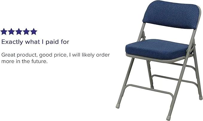 Flash Furniture Hercules Series Metal Folding Chairs with Cushioned Seat, Fabric Upholstered Event Chairs with 300-lb. Static Weight Capacity, Set of 2, Navy by GreenHaven Gardens