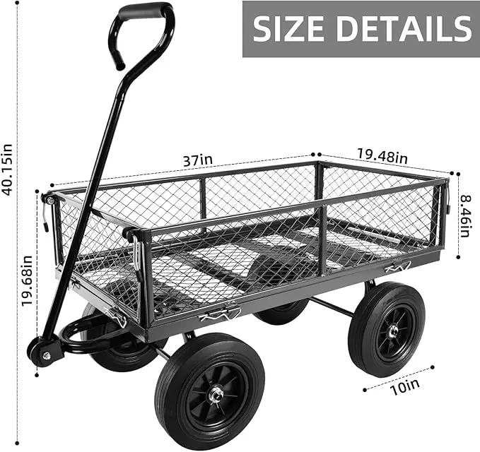 Heavy Duty 480 Lbs Capacity Mesh Steel Garden Cart Folding Utility Wagon with Removable Sides (Black) by GreenHaven Gardens