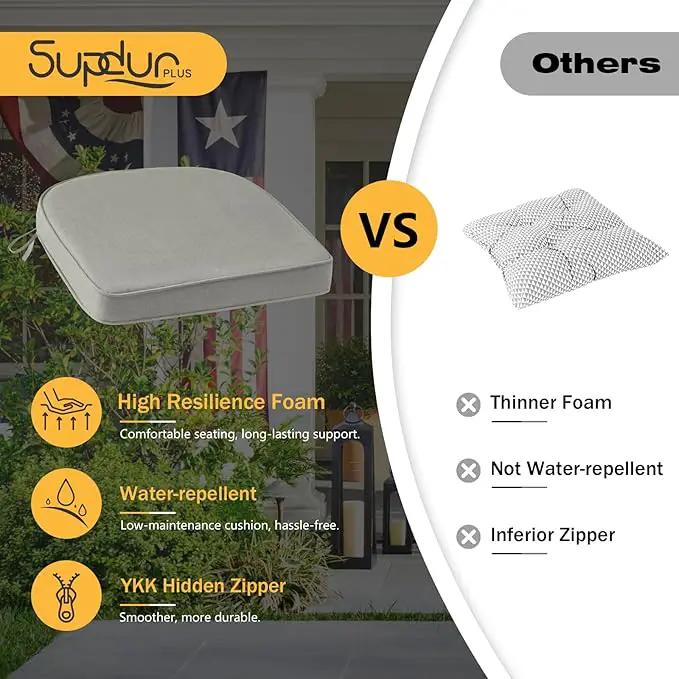Outdoor Sunbrella Round Corner Seat Cushion, 17"x16"x2", Set of 4, Non Slip Seat Cushion Pads with Removable Cover for Patio Furniture, Garden Yard Lawn, Specrtum Pebble by GreenHaven Gardens