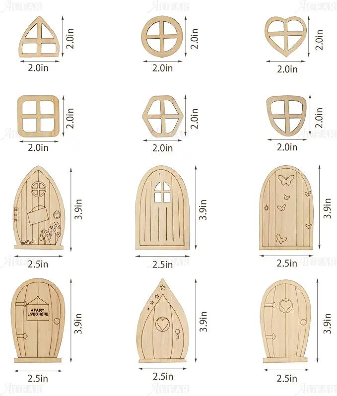 AUEAR, 48 Pack Fairy Door Miniature Wooden Garden Doors Windows Unfinished Window Accessories Unpainted Mini House DIY Craft for Wall Home Party Decoration (Style B) by GreenHaven Gardens