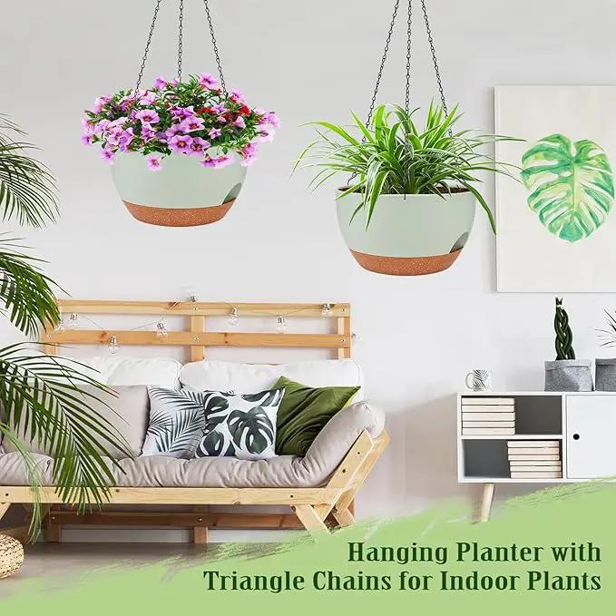 Hanging Planters for Outdoor Indoor Plants, 2 Pack 12 Inch Hanging Basket Plants Outdoor, Self Watering Hanging Planter with Plant Hanger for Garden Home Decoration (Green) by GreenHaven Gardens