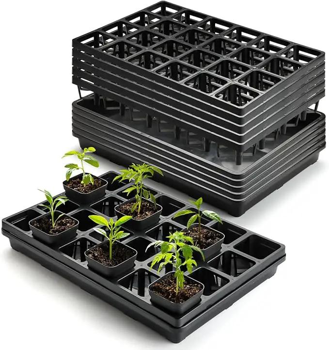 24 Cell Nursery Pots Trays (17"x11"x2") with Plastic Flat Seed Starter Trays, Durable Carrying Seedling Starter Tray, Reusable Planting Trays for Holding 2.7 inch Nursery Pots, 3 Sets Combo by GreenHaven Gardens