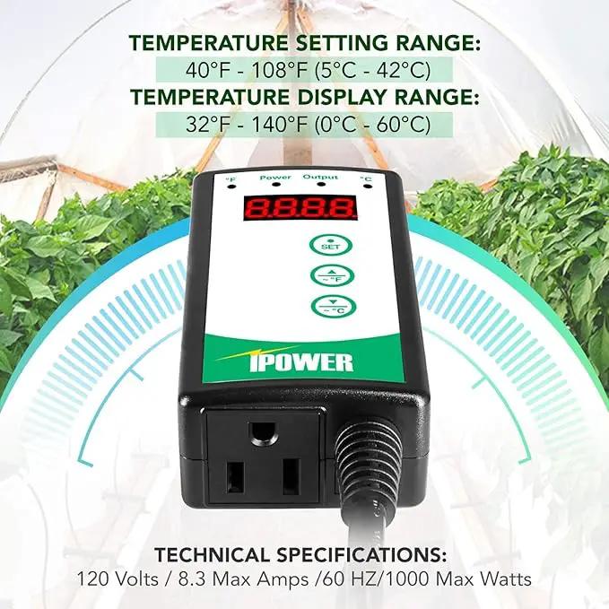 iPower 2-Pack 40-108 Degrees Fahrenheit Digital Heat Mat Thermostat Controller and 20" x 20" Hydroponic Seeding Warm Pad Plant Starting Kit Combo by GreenHaven Gardens