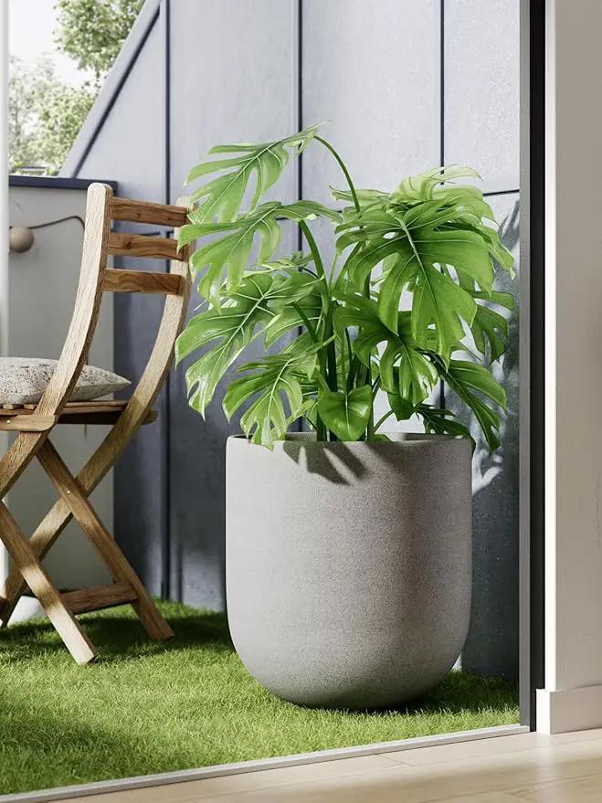 LE TAUCI 12 Inch Pots for Plants, Ceramic Large Planters for Indoor Plants, Indoor Plant Pots for Home Garden Patio Office, Planter Pots with Drainage Hole and Rubber Plug, Neutral Gray by GreenHaven Gardens
