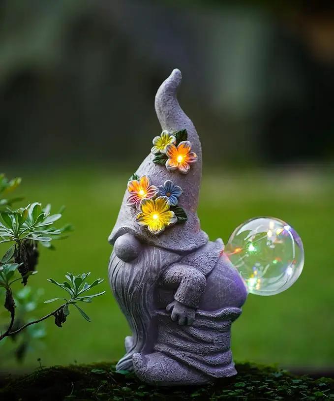 Solar Gnome Statue for Garden Decor: Outdoor Sculpture for Yard Lawn Porch Balcony Patio - Ideal Gift for Lover Mom Women Grandma by GreenHaven Gardens