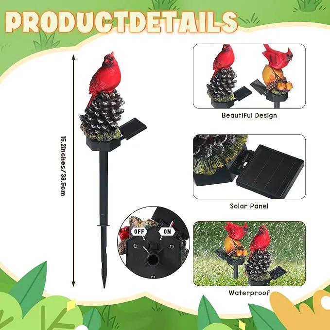 Capoda 2 Pieces Cardinal Garden Decorations Resin Bird Figurine Solar Light Stake Waterproof Light Stake Outdoor Decorations for Patio Yard Lawn Porch Pathway Christmas Decoration by GreenHaven Gardens