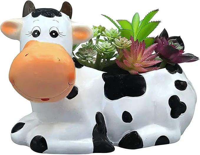 Cow Planter Pot - Cow Print Party Decoration Supplies - Garden Backyard Cow Stuff Statue - Flower Ceramic Succulent Planter - Plantador de Vacas - Large 9" with Drain by GreenHaven Gardens