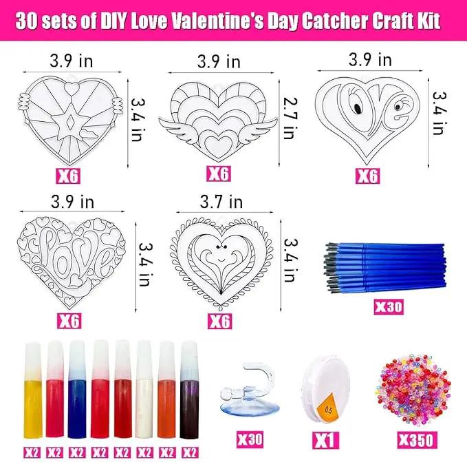 AUEKIV 30 Sets Valentine's Heart Suncatchers Craft DIY Kit Window Paint Art Suncatchers Valentine's Day Heart Sun Catcher Art Crafts Supplies for Valentine Gift Exchange Classroom Activities by GreenHaven Gardens