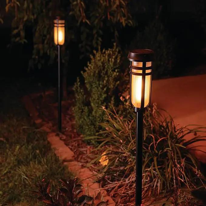 Metal Solar Torch - Adjustable Height (24" - 50"), Outdoor Lights with Flickering Flame, Waterproof Solar Powered Lights, Flame Torches for Patio, Pathway, Yard Decor, Matte Black (4-Pack) by GreenHaven Gardens