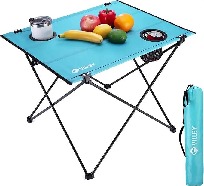 VILLEY Folding Camping Table, Lightweight Portable Beach Table with 2 Cup Holders & Carry Bag for Camping, Beach, Fishing, Travel, and Outdoor Activities (Large) by GreenHaven Gardens