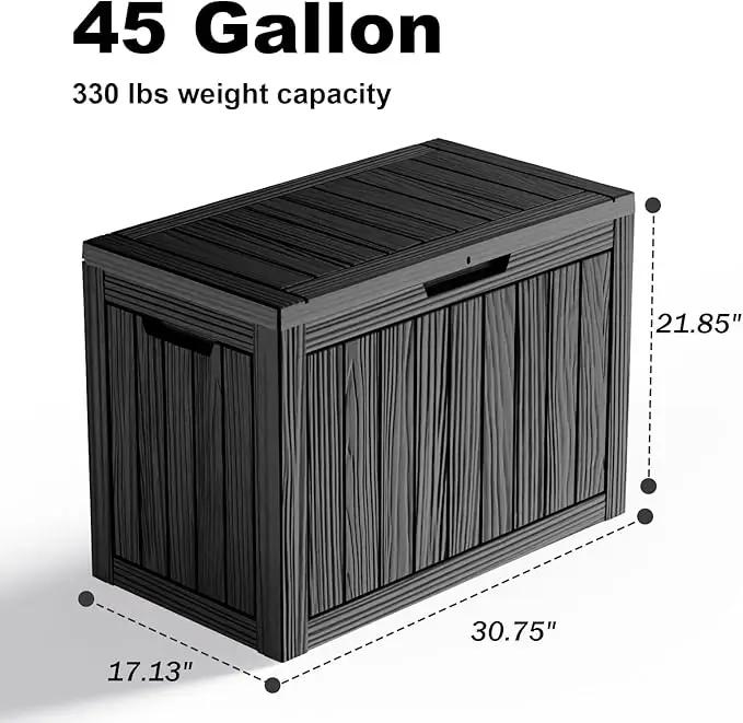 45 Gallon Resin Deck Box, Lockable Outdoor Storage Box for Patio Cushions Storage Furniture,Garden Tools, Pool Supplies, Weatherproof and UV Resistant（Black） by GreenHaven Gardens