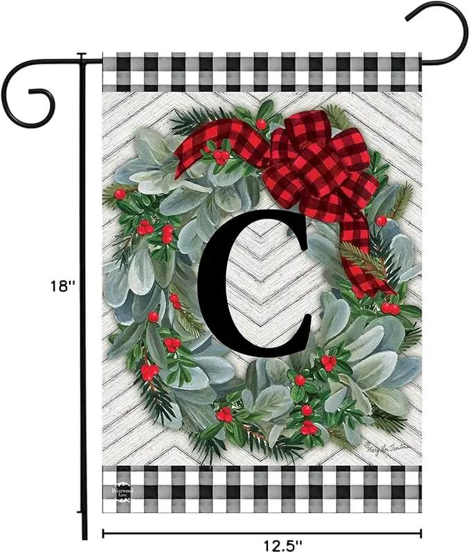 Briarwood Lane Winter Wreath Monogram Letter C Garden Flag by GreenHaven Gardens
