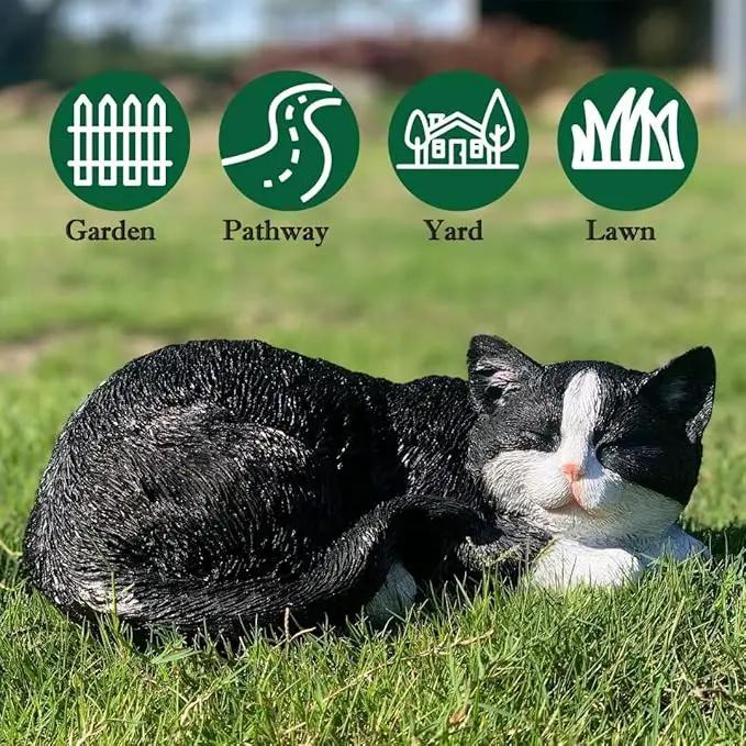 Outdoor Garden Decor - Sleeping Cat Figurine for Garden, Patio, Lawn & Yard Decoration. Perfect Mom and Cat Lover Gift by GreenHaven Gardens