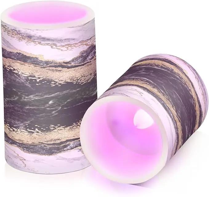 Flickering Flameless Candles, Black White Marble Gold Veins LED Candles with Remote Timer, Set of 2 Battery Operated Candle for Valentine Wedding Birthday by GreenHaven Gardens