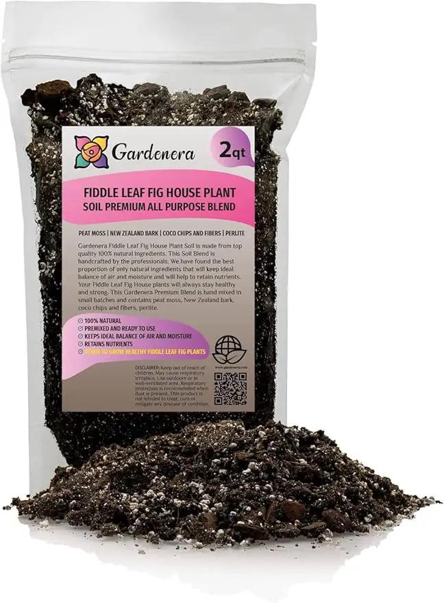Fiddle Leaf Fig House Plant Soil Premium All Purpose Blend - Peat Moss, New Zealand Bark, Coco Chips and Fibers, Perlite - 2 Quart Bag by GreenHaven Gardens