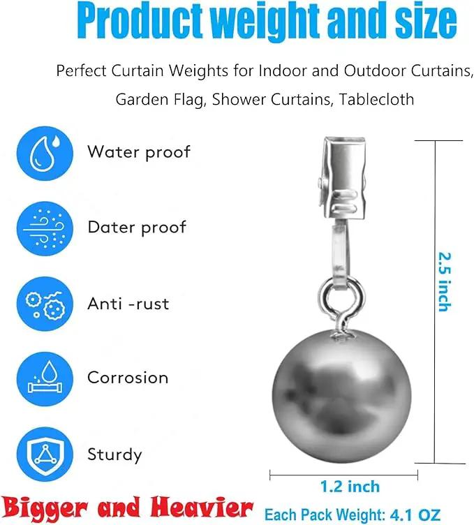 12 Pack Heavy Duty Curtain Weights for Outdoor Indoor, Stainless Steel Drapery Clips Keepping Curtain Panel Straight, Keep Shower Curtains from Waving, Weigh Down Sun Curtain Tablecloth Garden Flag by GreenHaven Gardens