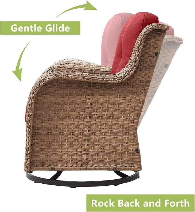 Outdoor Wicker Patio Furniture Set - 5 Piece Rattan Patio Conversation Set with 2 Rocking Swivel Chairs,2 Ottomans and 1 Loveseat for Porch Deck Backyard Garden(Yellow/Red) by GreenHaven Gardens