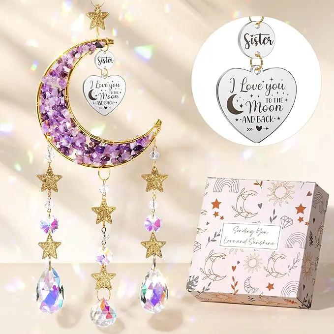 Sisters Gifts from Sister for Sister from Brother, Best Sister Gifts Unique Sister Birthday Gifts for Sister in Law Soul Sister, Moon Crystal Suncatcher for Window Hanging Decor by GreenHaven Gardens