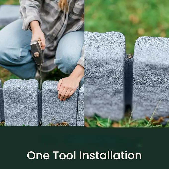Beuta Landscape Edging | Garden Edging Border | Faux Stone Block XL for Lawn Edging, Flower Beds & Yard Edging – 1 Pack | Each Section Has 6 Blocks 48" L x 4" W x 9.5" H | 3 Spikes | Greystone by GreenHaven Gardens