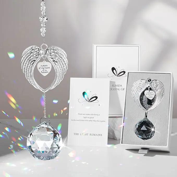 Sympathy Gift Modern Grief Gift for Lose of Loved Ones, Memorial Suncatcher with 40mm Crystal Ball, Sorry for Your Lose Rainbow Maker, Bereavement Gift Idea Angel Wings Design, Clear by GreenHaven Gardens