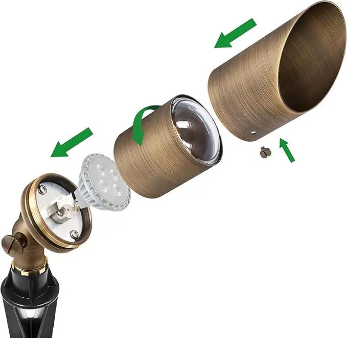 GKOLED Solid Brass Spotlight Low Voltage Landscape Lighting, LED Outdoor Lights for Garden Patio Yard, Directional Up Light with 5W MR16 Bulb, 12V 2700K Warm White by GreenHaven Gardens