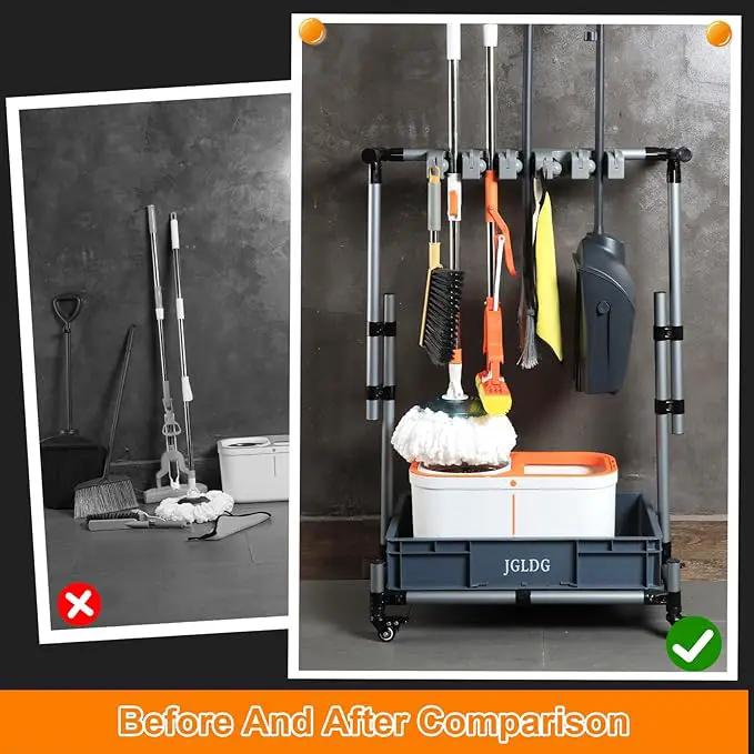 Freestanding Mobile Cleaning Tool Storage Rack, Mop and Broom Holder (M2) by GreenHaven Gardens