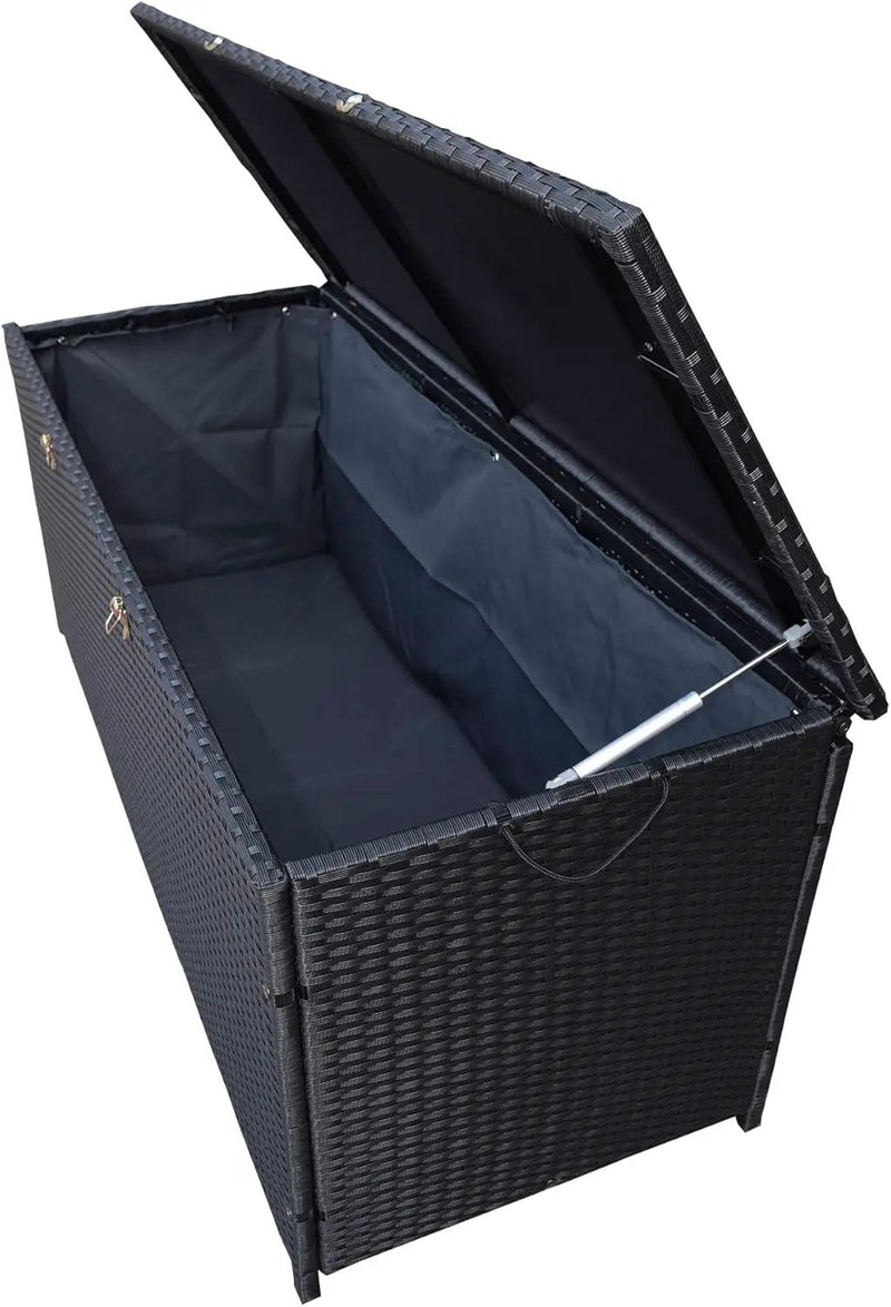 Oakland Living Charcoal Black Indoor and Outdoor Balcony Patio Deck Porch Pool 113 Gallon Wicker Storage Box Trunk Bin with Metal Frame by GreenHaven Gardens