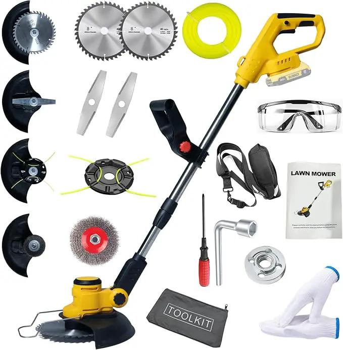 Electric Weed Wacker Cordless for Dewalt 20 V Battery, 4-in-1 Battery-Powered Mower, Lightweight Cordless Weeder for Lawn, Yard and Brush Mowing (Battery Free, Yellow) by GreenHaven Gardens