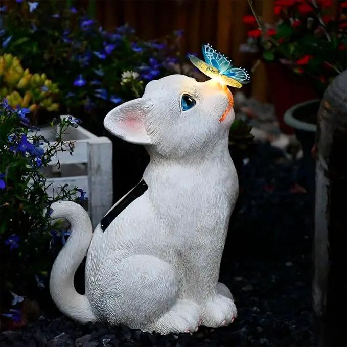 Cat Garden Figurines Outdoor Decor Solar Statue with LED Lights for Patio Lawn Yard Art Decoration Housewarming Garden Gift by GreenHaven Gardens