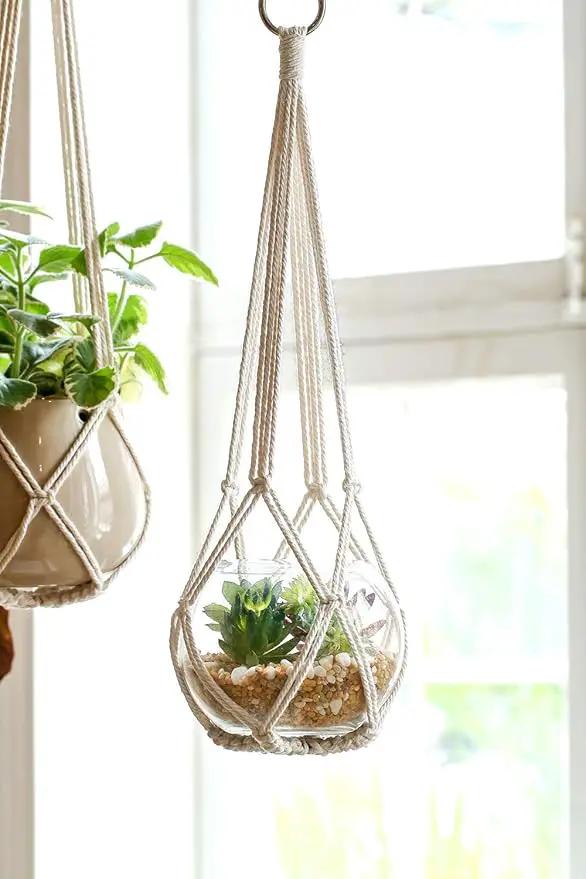 Dahey Macrame Plant Hanger Set of 3 with Hooks Indoor Hanging Planter Basket 35"/29"/23" Handmade Woven Cotton Rope Flower Pot Crochet Plant Holder Stand for Boho Home Decor No Tassels,Beige by GreenHaven Gardens