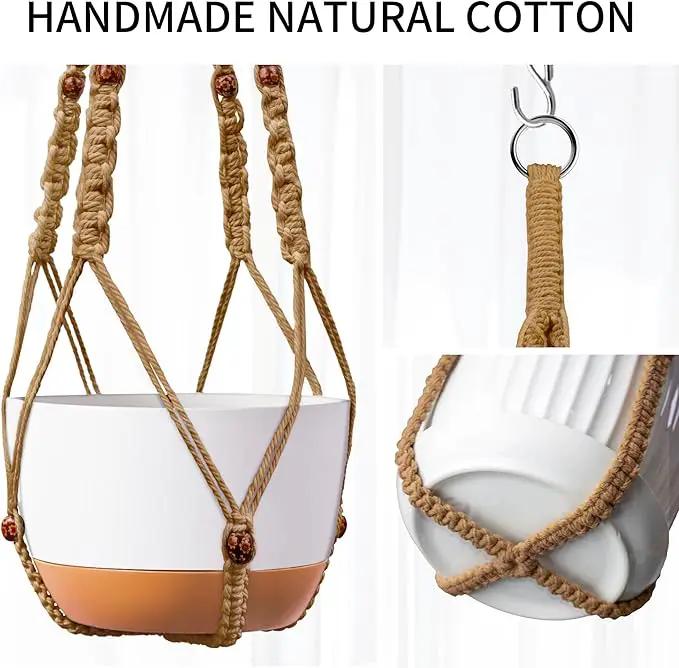 43 Inch Macrame Plant Hanger - Fits 6-15 Inch Pots, Extra Long Hanging Planter Holder for Indoor Outdoor, with Red Wood Beads, Boho Home Decor, 2 Pack, Brown (POTS NOT Included) by GreenHaven Gardens