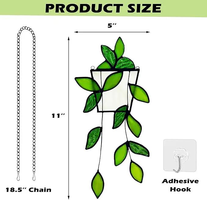 Royxen Stained Glass Window Hanging Green Plants Artificial Deocr Faux Plant Suncatchers, Gift for Plant Lover by GreenHaven Gardens