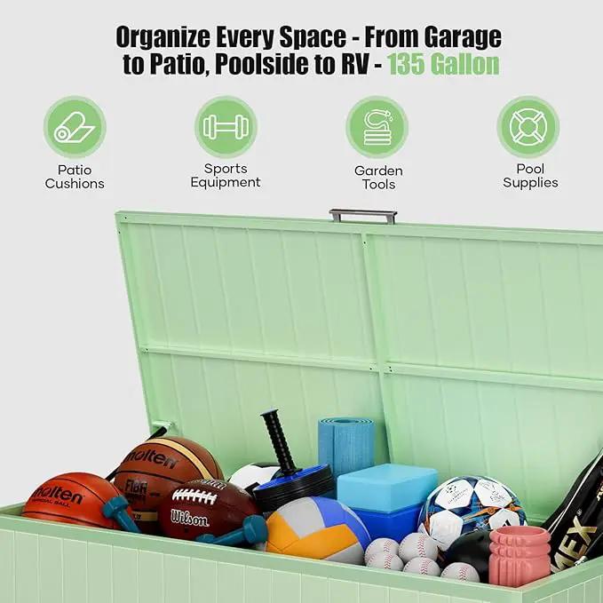 135 Gallon Outdoor Storage Box with Swivel Wheels, Waterproof Aluminum & Polylumber Deck Box, Patio Storage Box with Lid for Patio Furniture, Garden Tools, Outdoor Cushion by GreenHaven Gardens